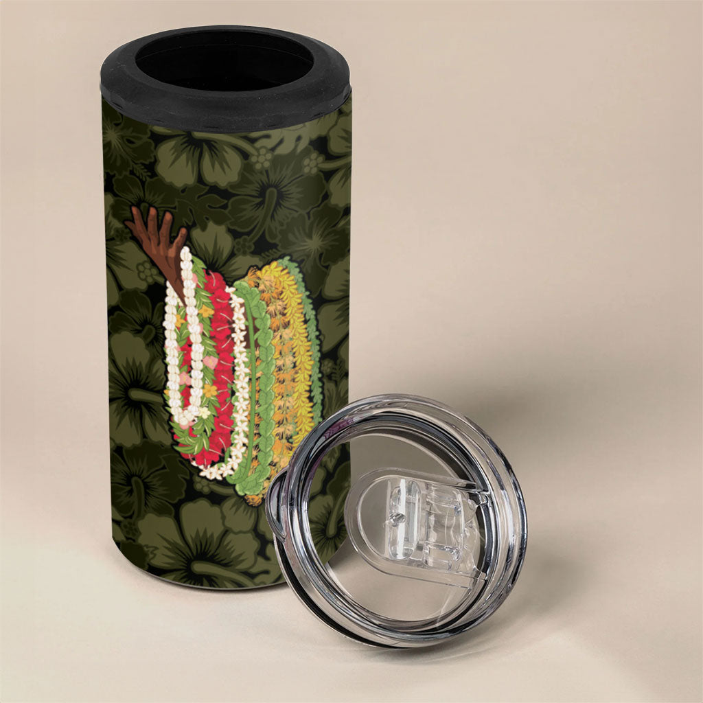 Hawaii Lei Kamehameha 4 in 1 Can Cooler Tumbler Melemele Seamless Pattern Hibiscus Flower LT9 - Polynesian Pride