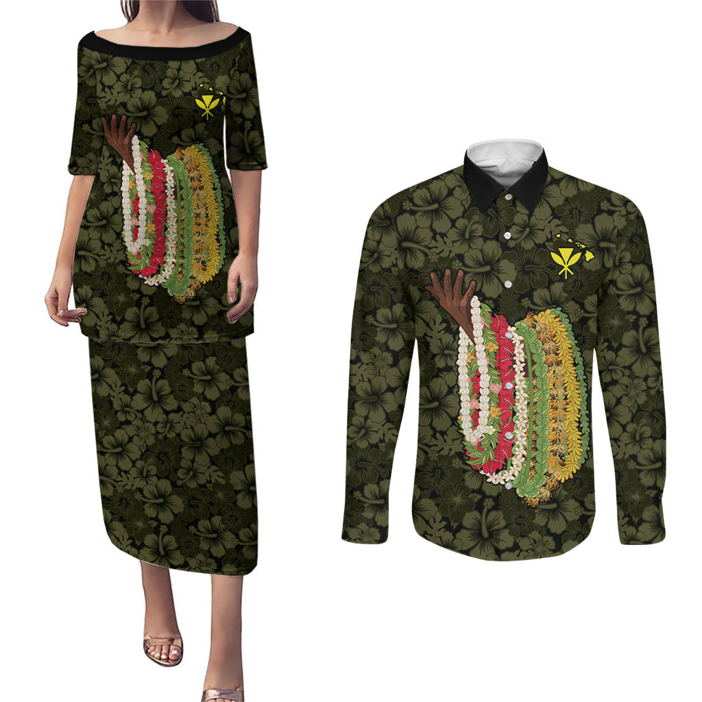 Hawaii Lei Kamehameha Couples Matching Puletasi and Long Sleeve Button Shirt Melemele Seamless Pattern Hibiscus Flower LT9 Yellow - Polynesian Pride