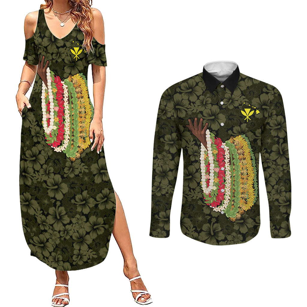 Hawaii Lei Kamehameha Couples Matching Summer Maxi Dress and Long Sleeve Button Shirt Melemele Seamless Pattern Hibiscus Flower LT9 Yellow - Polynesian Pride