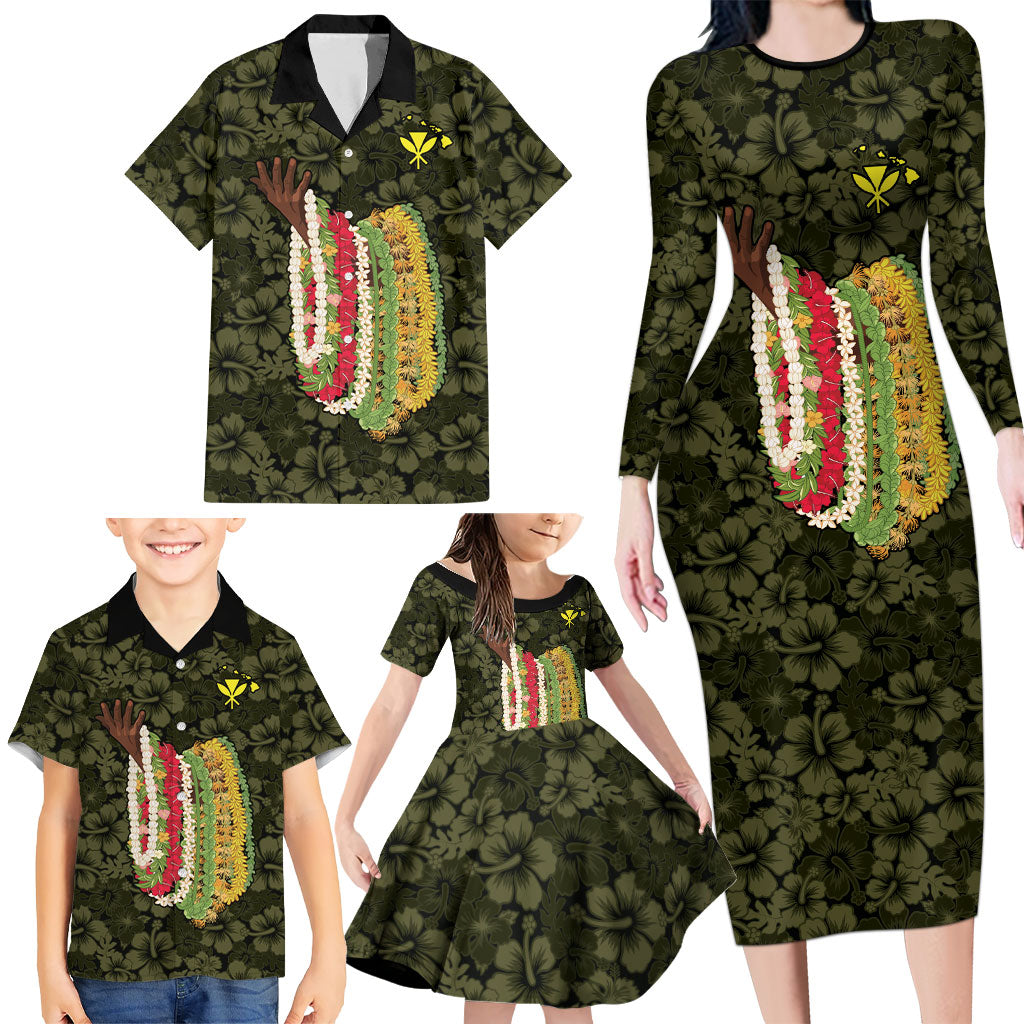 Hawaii Lei Kamehameha Family Matching Long Sleeve Bodycon Dress and Hawaiian Shirt Melemele Seamless Pattern Hibiscus Flower LT9 - Polynesian Pride