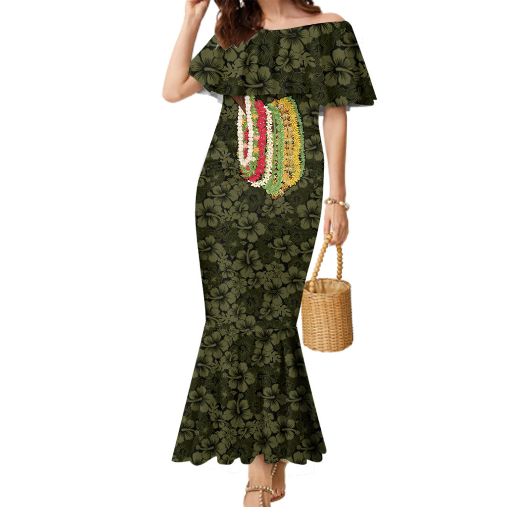 Hawaii Lei Kamehameha Family Matching Mermaid Dress and Hawaiian Shirt Melemele Seamless Pattern Hibiscus Flower