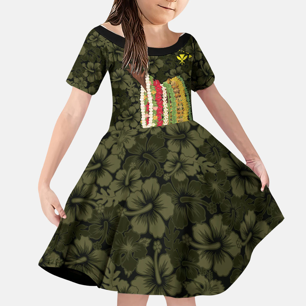 Hawaii Lei Kamehameha Family Matching Off Shoulder Short Dress and Hawaiian Shirt Melemele Seamless Pattern Hibiscus Flower