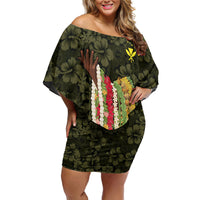 Hawaii Lei Kamehameha Family Matching Off Shoulder Short Dress and Hawaiian Shirt Melemele Seamless Pattern Hibiscus Flower