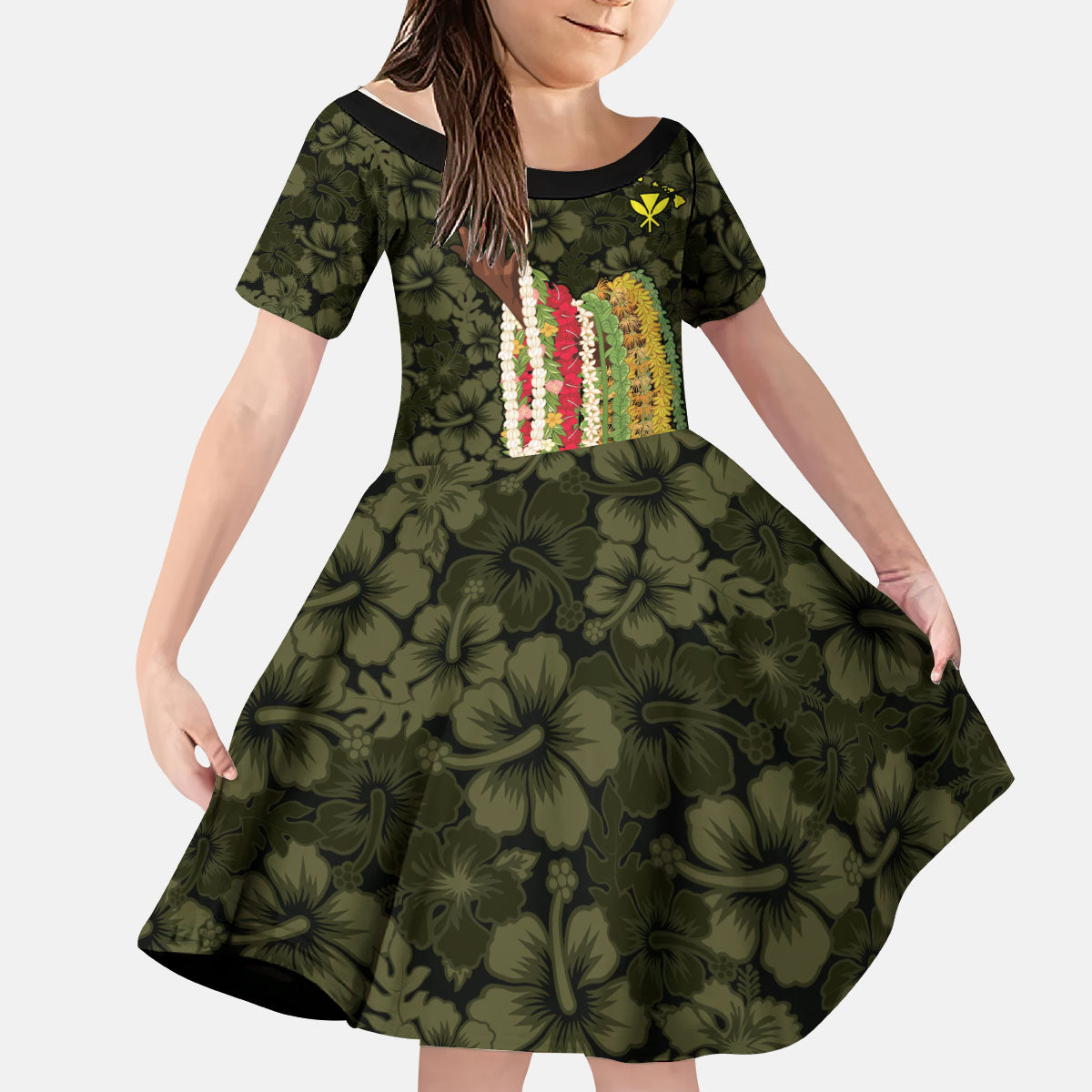 Hawaii Lei Kamehameha Kid Short Sleeve Dress Melemele Seamless Pattern Hibiscus Flower LT9 KID Yellow - Polynesian Pride