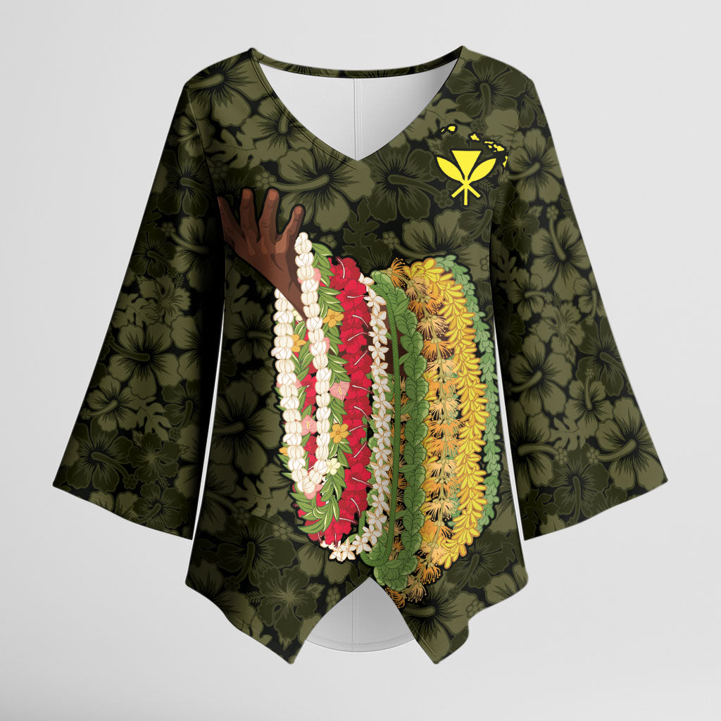 Hawaii Lei Kamehameha Kimono Sleeve Blouse Melemele Seamless Pattern Hibiscus Flower LT9 Female Yellow - Polynesian Pride
