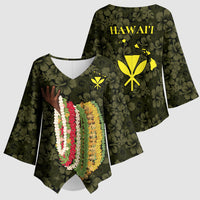 Hawaii Lei Kamehameha Kimono Sleeve Blouse Melemele Seamless Pattern Hibiscus Flower