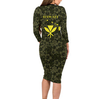 Hawaii Lei Kamehameha Long Sleeve Bodycon Dress Melemele Seamless Pattern Hibiscus Flower LT9 - Polynesian Pride