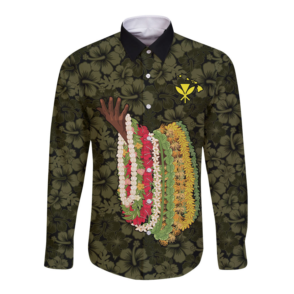 Hawaii Lei Kamehameha Long Sleeve Button Shirt Melemele Seamless Pattern Hibiscus Flower