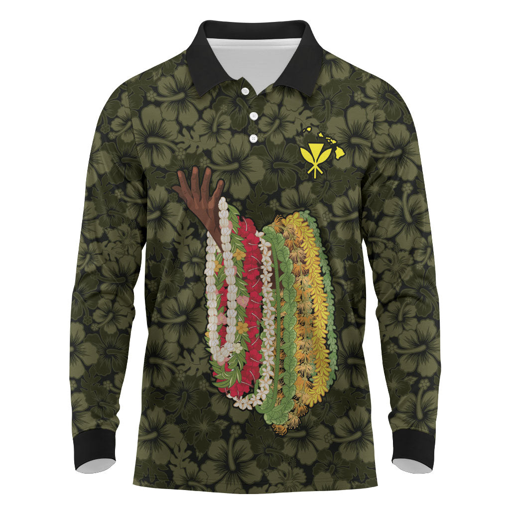Hawaii Lei Kamehameha Long Sleeve Polo Shirt Melemele Seamless Pattern Hibiscus Flower LT9 Yellow - Polynesian Pride