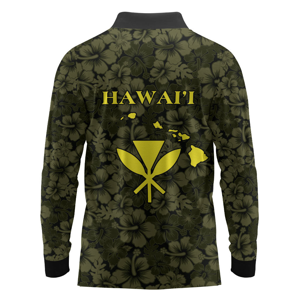 Hawaii Lei Kamehameha Long Sleeve Polo Shirt Melemele Seamless Pattern Hibiscus Flower LT9 - Polynesian Pride