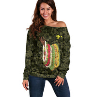 Hawaii Lei Kamehameha Off Shoulder Sweater Melemele Seamless Pattern Hibiscus Flower