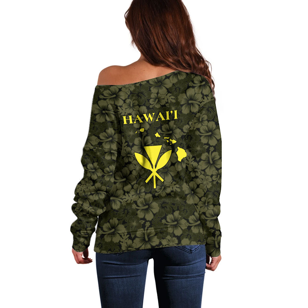 Hawaii Lei Kamehameha Off Shoulder Sweater Melemele Seamless Pattern Hibiscus Flower
