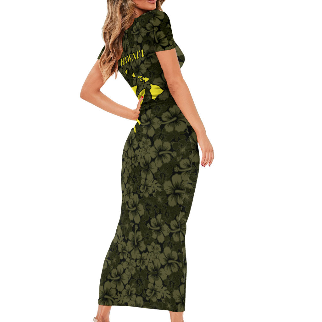 Hawaii Lei Kamehameha Short Sleeve Bodycon Dress Melemele Seamless Pattern Hibiscus Flower LT9 - Polynesian Pride