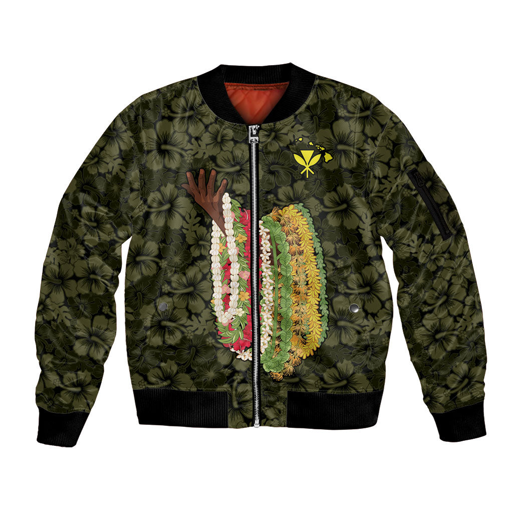 Hawaii Lei Kamehameha Sleeve Zip Bomber Jacket Melemele Seamless Pattern Hibiscus Flower LT9 Unisex Yellow - Polynesian Pride
