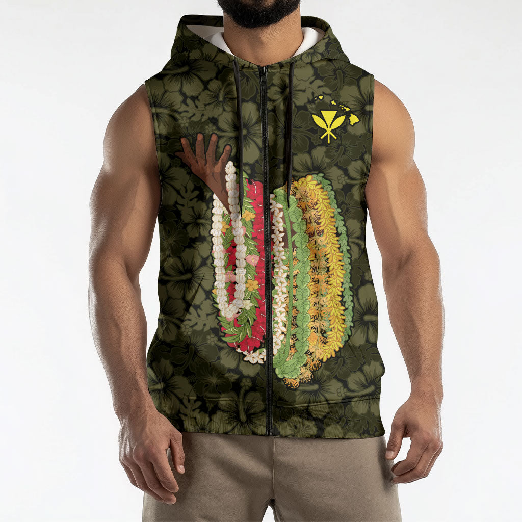 Hawaii Lei Kamehameha Sleeveless Zip Hoodie Melemele Seamless Pattern Hibiscus Flower LT9 - Polynesian Pride