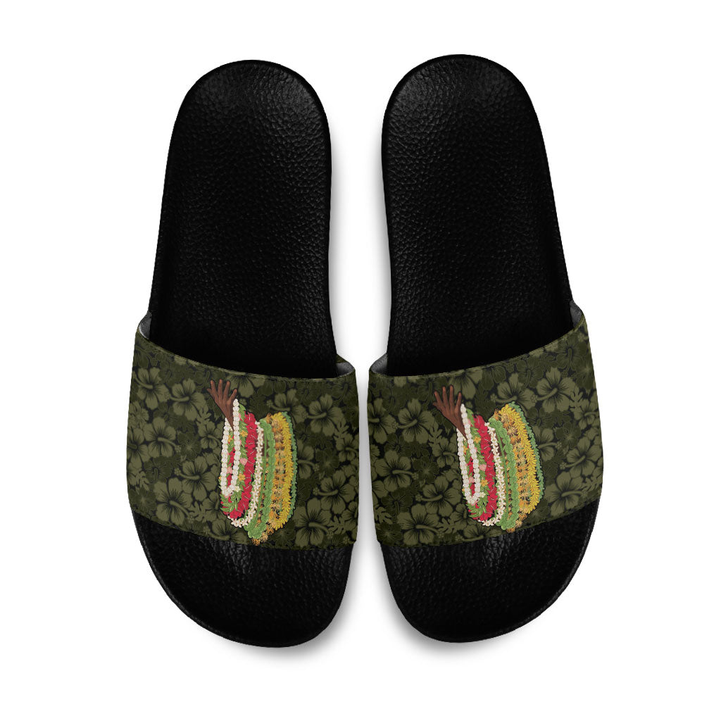 Hawaii Lei Kamehameha Slide Sandals Melemele Seamless Pattern Hibiscus Flower LT9 Yellow - Polynesian Pride