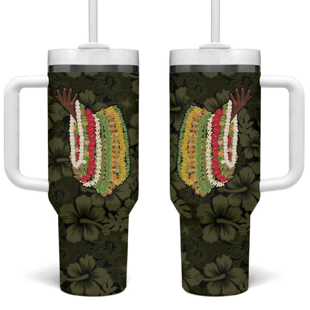 Hawaii Lei Kamehameha Tumbler With Handle Melemele Seamless Pattern Hibiscus Flower LT9 One Size: 40 oz Yellow - Polynesian Pride