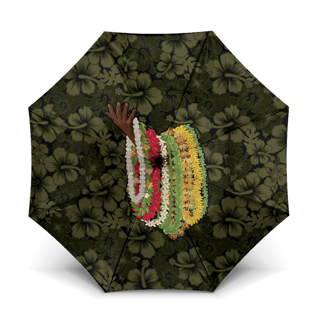 Hawaii Lei Kamehameha Umbrella Melemele Seamless Pattern Hibiscus Flower LT9 One Size Folded 11.42 inch Opened Diameter 37.4 inch Yellow - Polynesian Pride