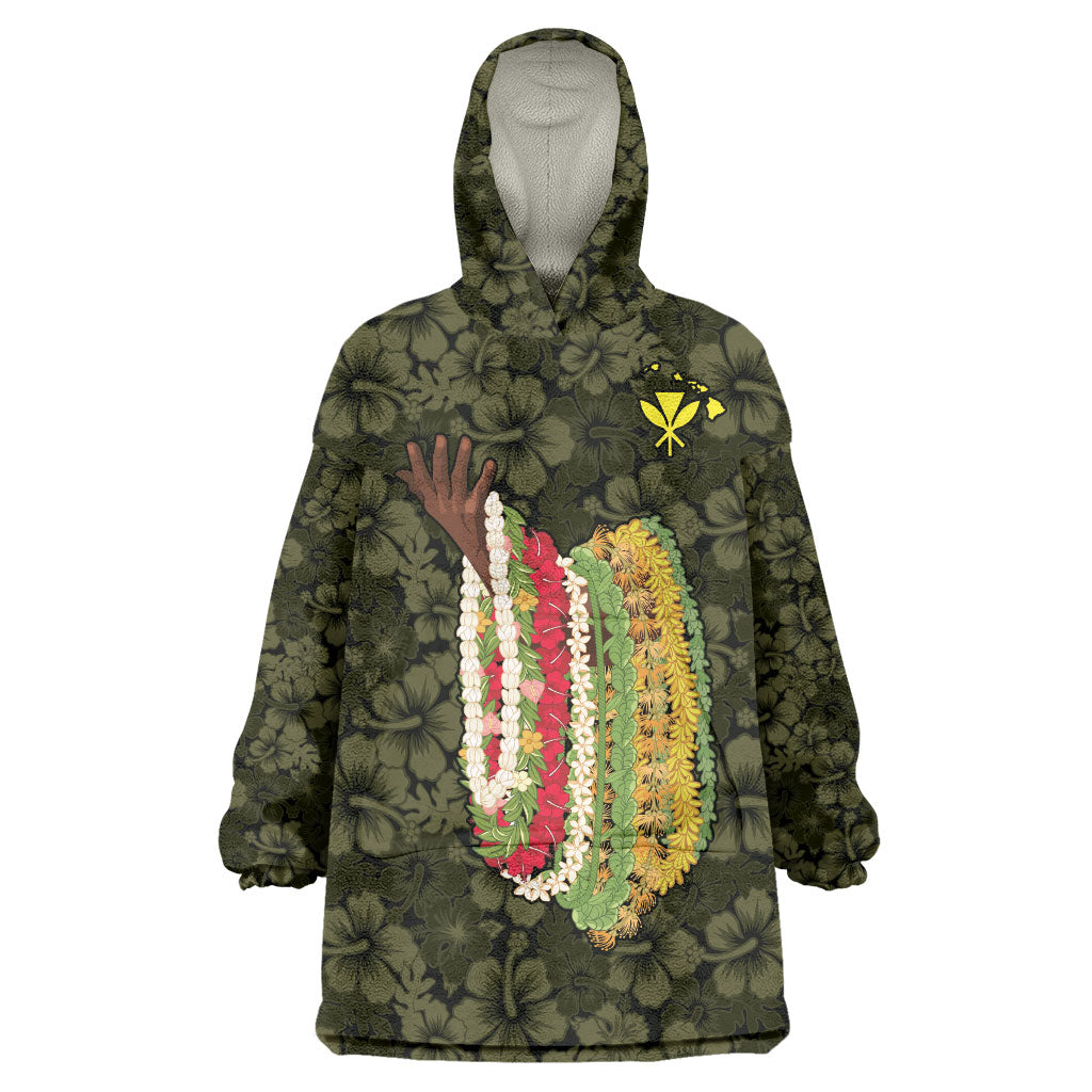 Hawaii Lei Kamehameha Wearable Blanket Hoodie Melemele Seamless Pattern Hibiscus Flower LT9 One Size Yellow - Polynesian Pride