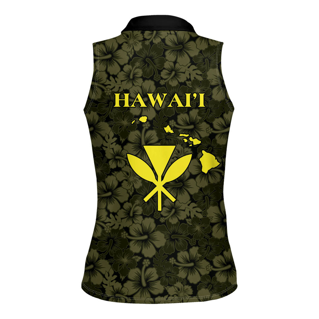 Hawaii Lei Kamehameha Women Sleeveless Polo Shirt Melemele Seamless Pattern Hibiscus Flower