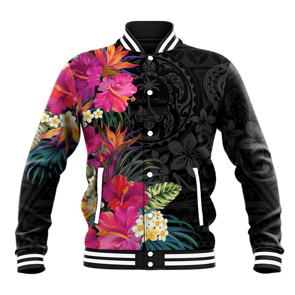 Hafa Adai Guam Baseball Jacket Tropical Flowers Colorful Vibes