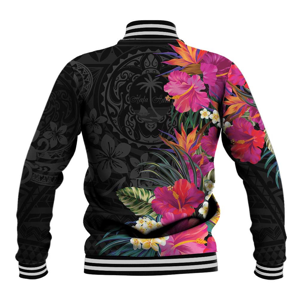 Hafa Adai Guam Baseball Jacket Tropical Flowers Colorful Vibes LT9 - Polynesian Pride