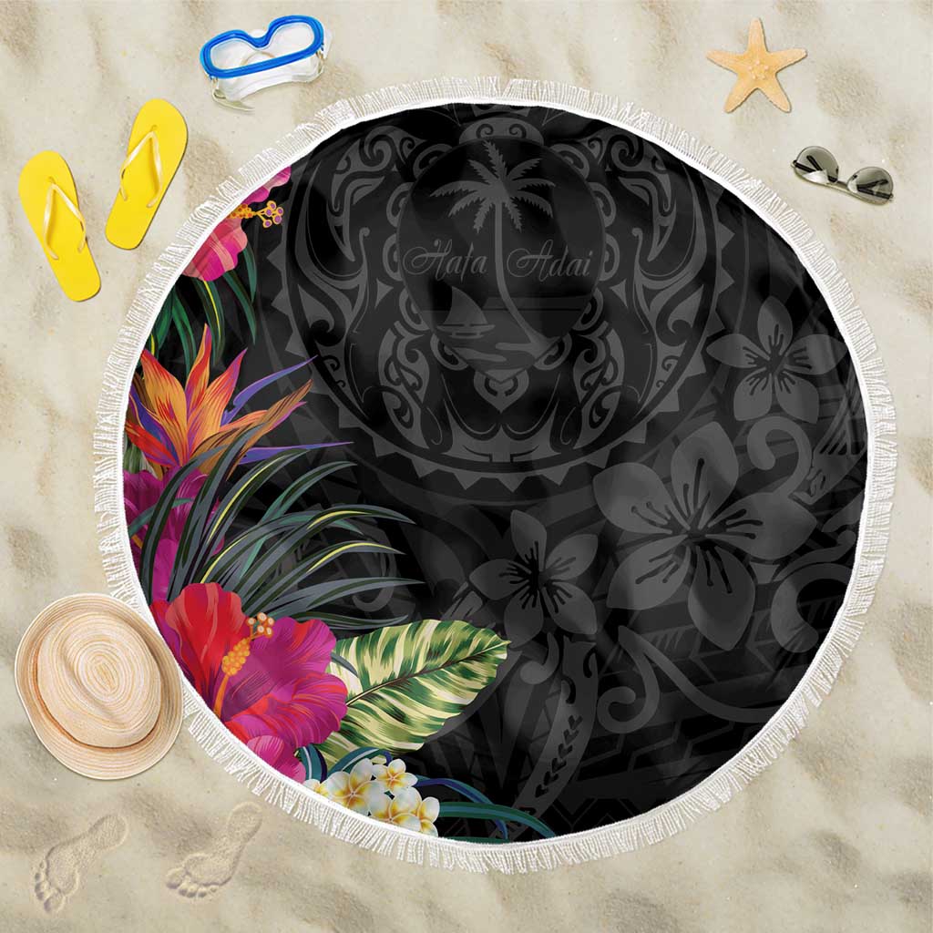 Hafa Adai Guam Beach Blanket Tropical Flowers Colorful Vibes LT9 One Size 150cm Black - Polynesian Pride