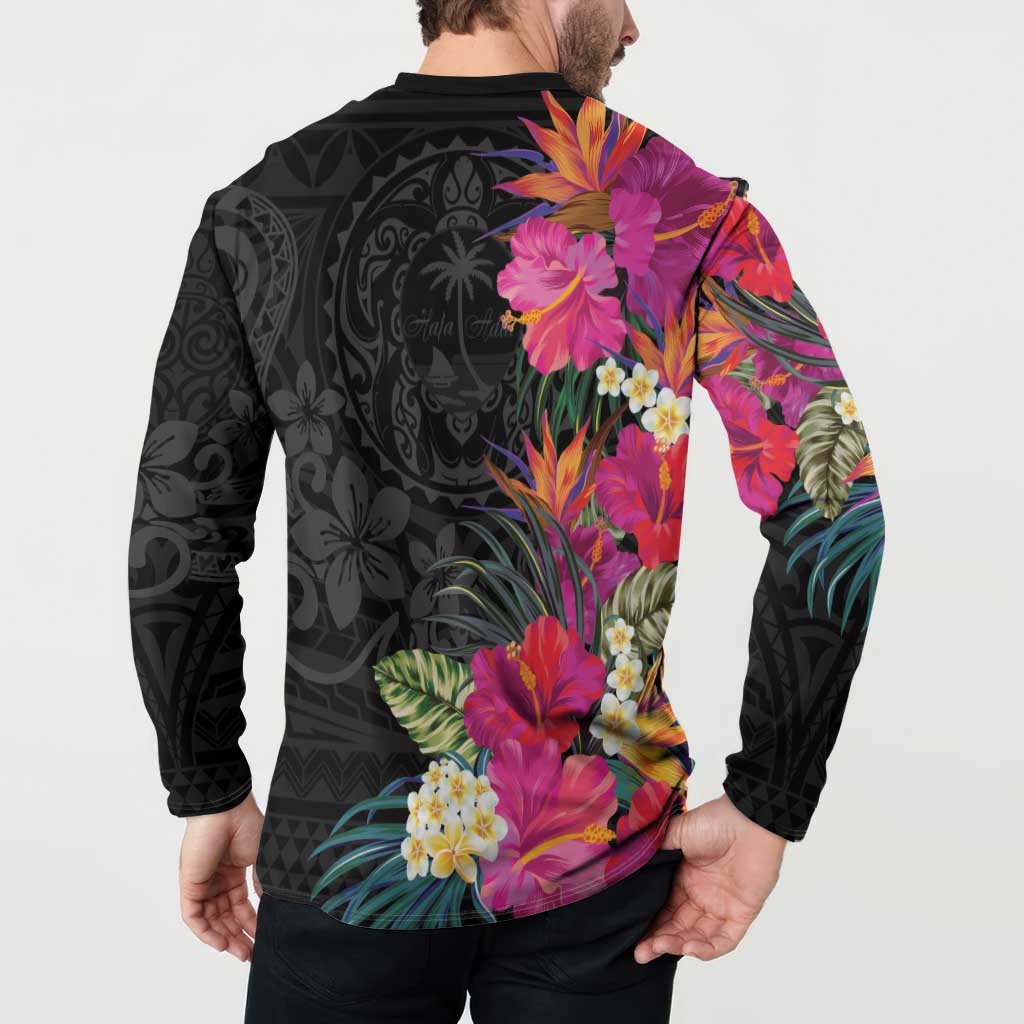 Hafa Adai Guam Button Sweatshirt Tropical Flowers Colorful Vibes LT9 - Polynesian Pride