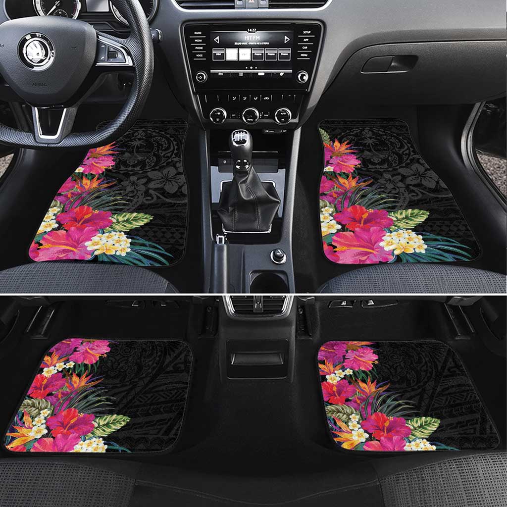 Hafa Adai Guam Car Mats Tropical Flowers Colorful Vibes LT9 Set 4pcs Black - Polynesian Pride