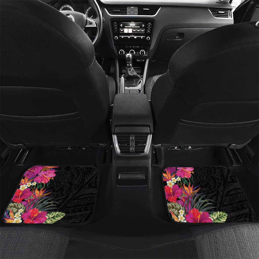 Hafa Adai Guam Car Mats Tropical Flowers Colorful Vibes LT9 Set 2pcs - Back Black - Polynesian Pride