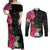 Hafa Adai Guam Couples Matching Off Shoulder Maxi Dress and Long Sleeve Button Shirt Tropical Flowers Colorful Vibes