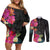 Hafa Adai Guam Couples Matching Off Shoulder Short Dress and Long Sleeve Button Shirt Tropical Flowers Colorful Vibes