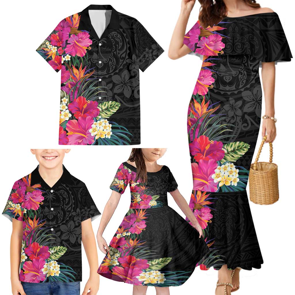 Hafa Adai Guam Family Matching Mermaid Dress and Hawaiian Shirt Tropical Flowers Colorful Vibes