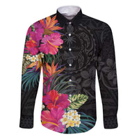 Hafa Adai Guam Family Matching Summer Maxi Dress and Hawaiian Shirt Tropical Flowers Colorful Vibes LT9 Dad's Shirt - Long Sleeve Black - Polynesian Pride