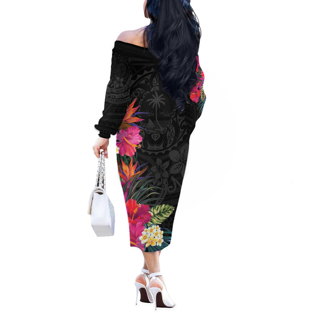 Hafa Adai Guam Off The Shoulder Long Sleeve Dress Tropical Flowers Colorful Vibes LT9 - Polynesian Pride