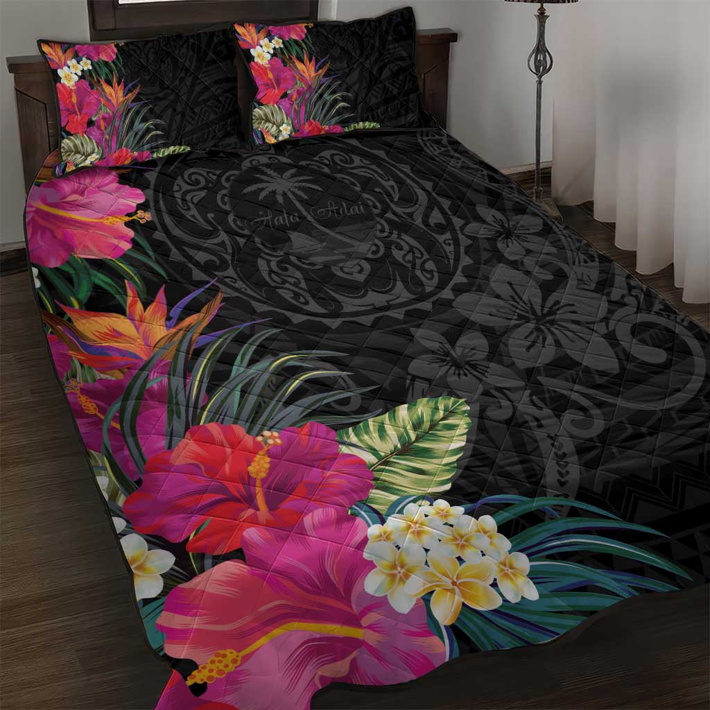 Hafa Adai Guam Quilt Bed Set Tropical Flowers Colorful Vibes LT9 Black - Polynesian Pride