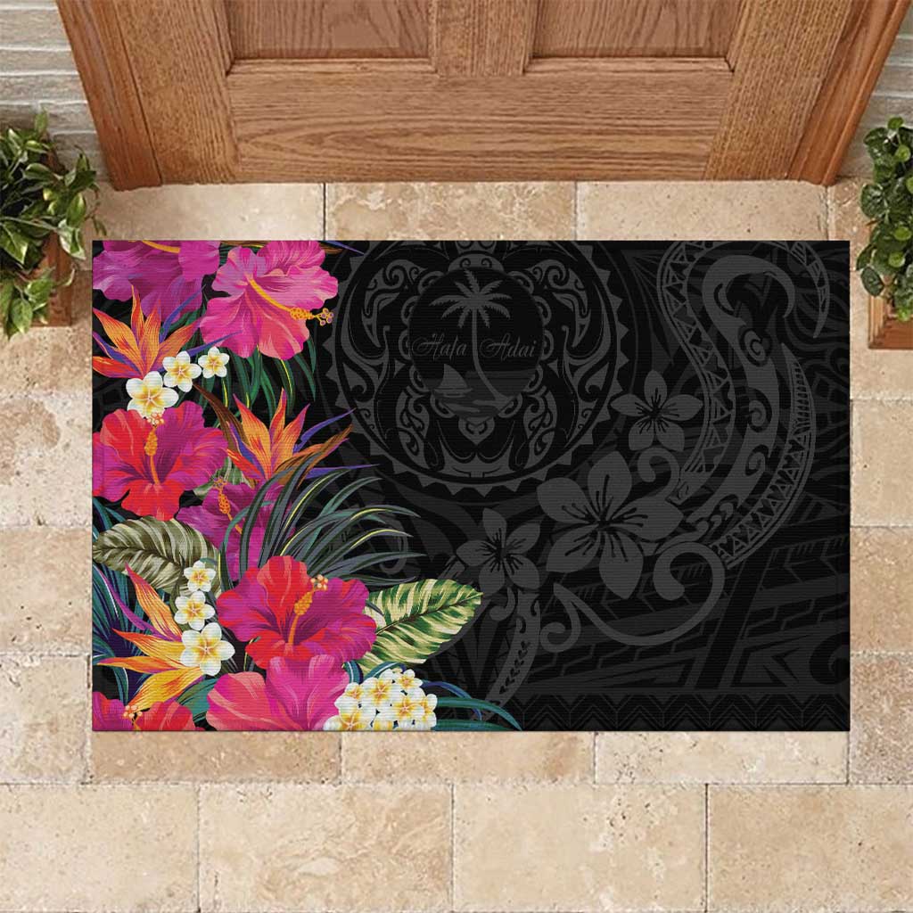 Hafa Adai Guam Rubber Doormat Tropical Flowers Colorful Vibes