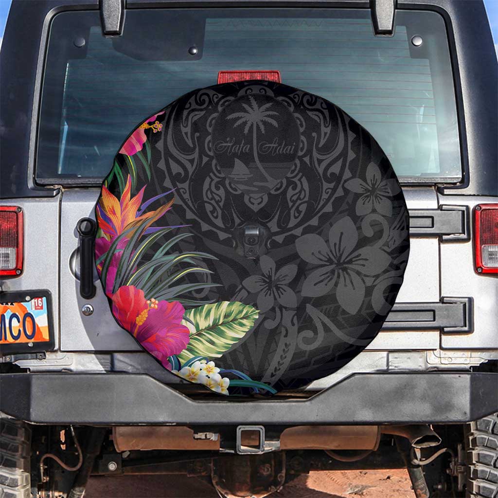 Hafa Adai Guam Spare Tire Cover Tropical Flowers Colorful Vibes LT9 Black - Polynesian Pride