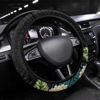 Hafa Adai Guam Steering Wheel Cover Tropical Flowers Colorful Vibes LT9 Universal Fit Black - Polynesian Pride