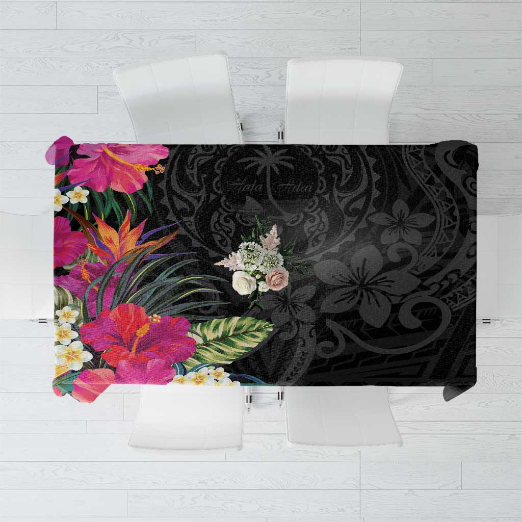 Hafa Adai Guam Tablecloth Tropical Flowers Colorful Vibes LT9 Black - Polynesian Pride
