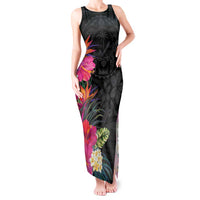 Hafa Adai Guam Tank Maxi Dress Tropical Flowers Colorful Vibes LT9 Women Black - Polynesian Pride