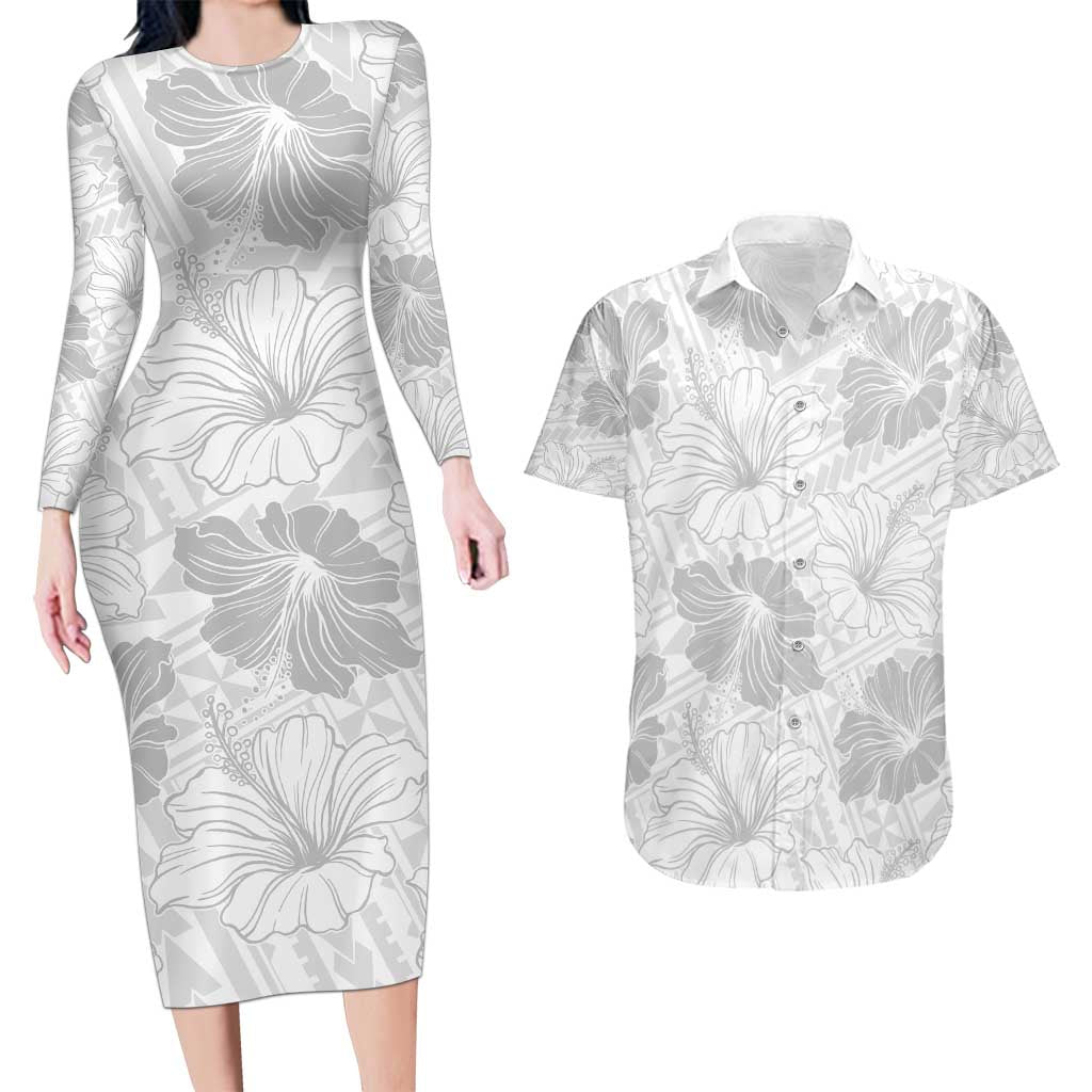 Samoa Lotu Tamaiti Couples Matching Long Sleeve Bodycon Dress and Hawaiian Shirt White Sun Day Beauty Hibiscus Ver01