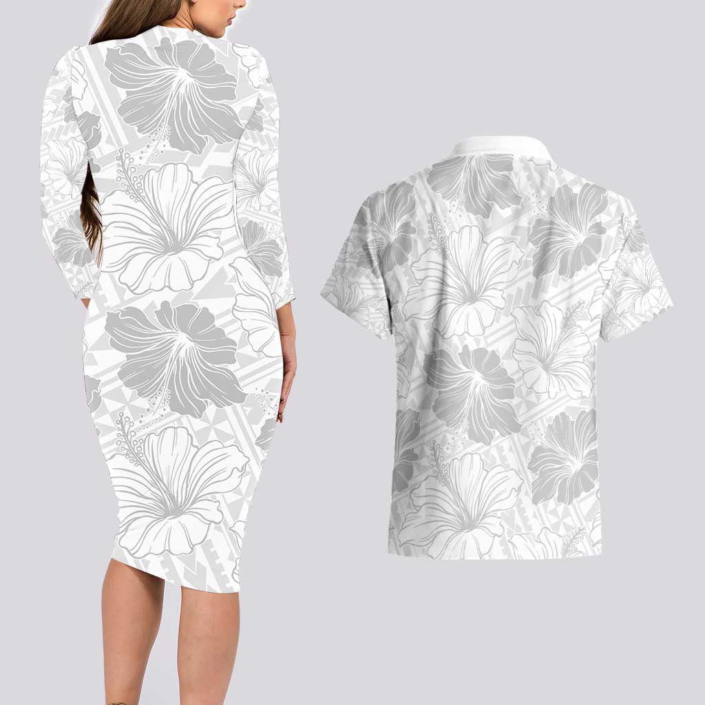 Samoa Lotu Tamaiti Couples Matching Long Sleeve Bodycon Dress and Hawaiian Shirt White Sun Day Beauty Hibiscus Ver01