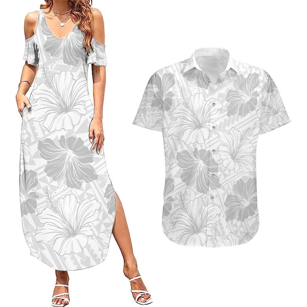 Samoa Lotu Tamaiti Couples Matching Summer Maxi Dress and Hawaiian Shirt White Sun Day Beauty Hibiscus Ver01