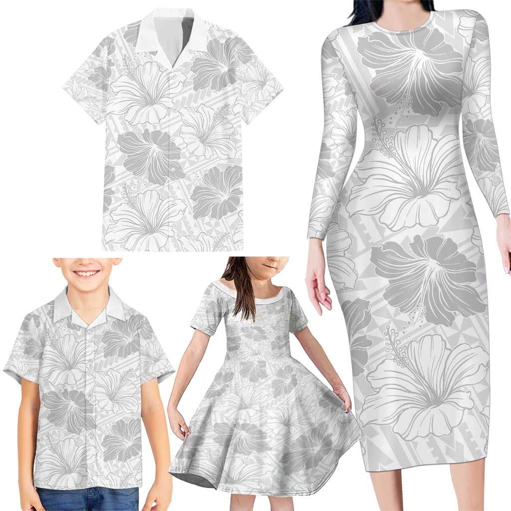 Samoa Lotu Tamaiti Family Matching Long Sleeve Bodycon Dress and Hawaiian Shirt White Sun Day Beauty Hibiscus Ver01