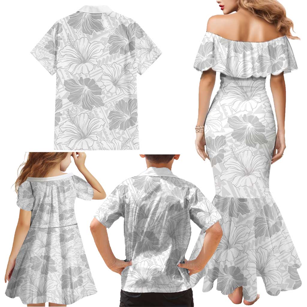 Samoa Lotu Tamaiti Family Matching Mermaid Dress and Hawaiian Shirt White Sun Day Beauty Hibiscus Ver01