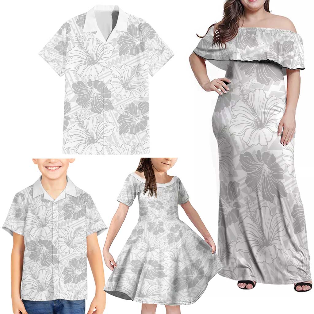 Samoa Lotu Tamaiti Family Matching Off Shoulder Maxi Dress and Hawaiian Shirt White Sun Day Beauty Hibiscus Ver01