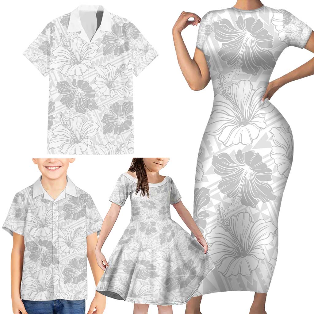 Samoa Lotu Tamaiti Family Matching Short Sleeve Bodycon Dress and Hawaiian Shirt White Sun Day Beauty Hibiscus Ver01