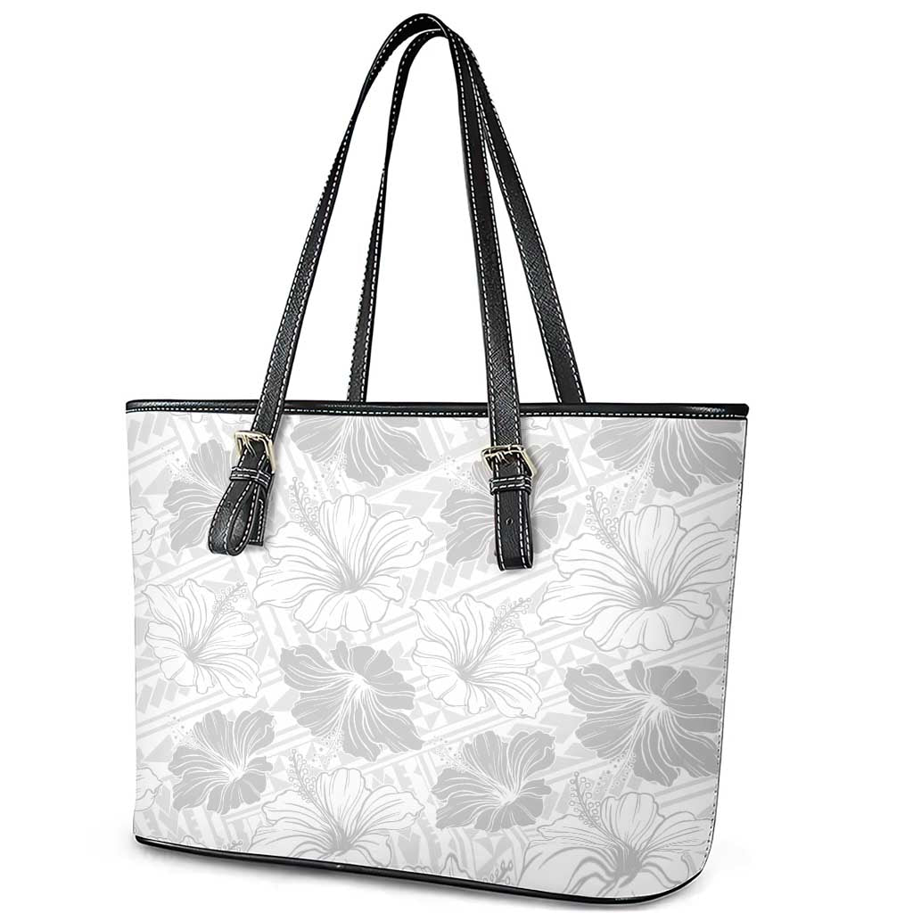 Samoa Lotu Tamaiti Leather Tote Bag White Sun Day Beauty Hibiscus Ver01