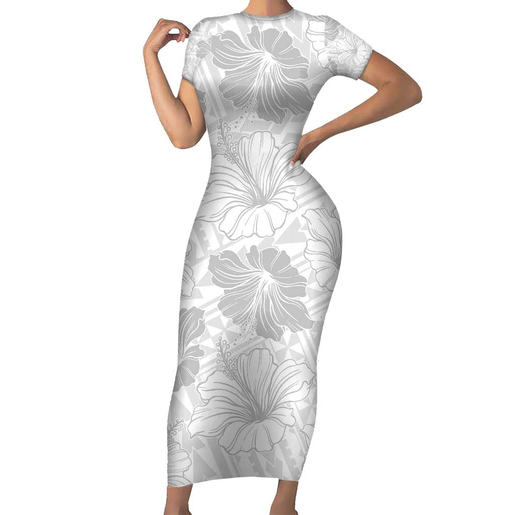 Samoa Lotu Tamaiti Short Sleeve Bodycon Dress White Sun Day Beauty Hibiscus Ver01